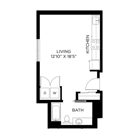 Floor plan for studio, 1 bath, 472 sqft